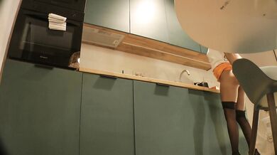 Sexy and Tight Pussy Hot Brunette Girl in Black Stockings has Piercing in her Pussy and wants to Panties take off to flash