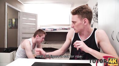 TUTOR4K. Smart aleck spills tea on mature teacher's dress and seduces her