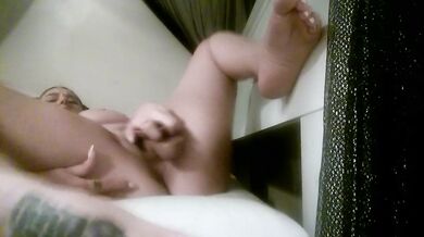 Girl fucking a suction cup dildo home alone