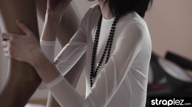 Watch this horny lesbian drill cute girlfriend with her cock