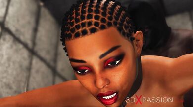 Hot ebony with many boobs in restrains is ready for intense anal sex