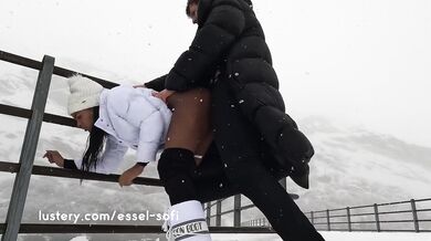 Amateur Ebony Model Fucks and Sucks In Blizzard - Lustery