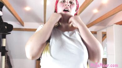 Blonde chubby girl Maja loves riding