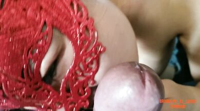 Masked Korean girl with big pierced natural tits sucks cock-Cum denial pt.1