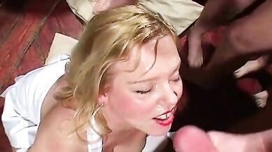 Big chested british blonde bukkake