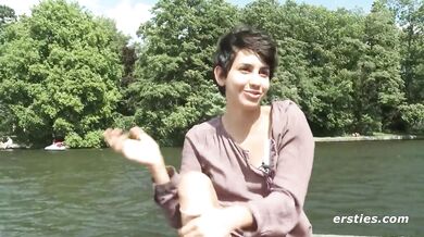 Ersties - Cute Brunette Plays With Hairy Pussy on a Boat