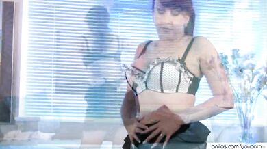 Redhead busty milf in stockings masturbates