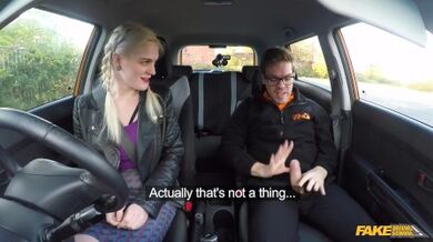 Fake Driving School - She spots his cock in his hand and ends up with spunk over her pussy