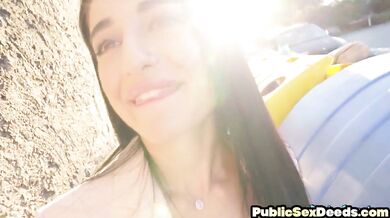 FAKEHUB - Picked up skinny babe banged outdoor by sex agent for money