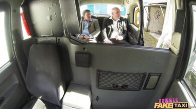 Female Fake Taxi - Blonde MILF with huge boobs has threesome in back on a cab