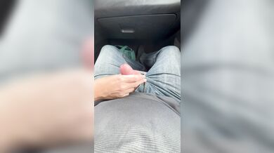 Playing with his nice cock in the car