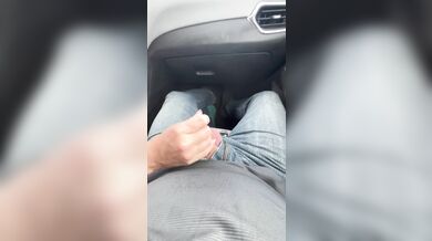 Playing with his nice cock in the car
