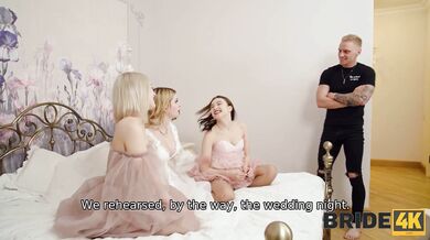 BRIDE4K. Lucky guy gets a wedding surprise from his bride: foursome with her friends