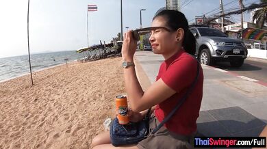 Amateur Thai teen girlfriend big titty fucked back in the hotel