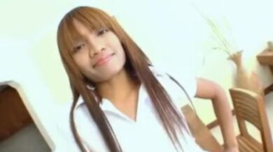 Thai schoolgirl mouth filled with cock and shaved pussy fingered