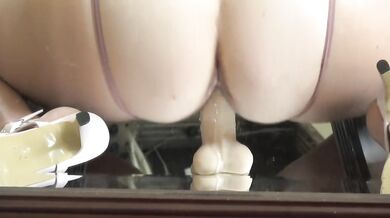 Horny MILF Wife Creams A River On Her Suction Cup Dildo Mounted On A Mirror