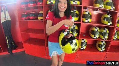 Big fake tits amateur Thai go karting and sex with her boyfriend