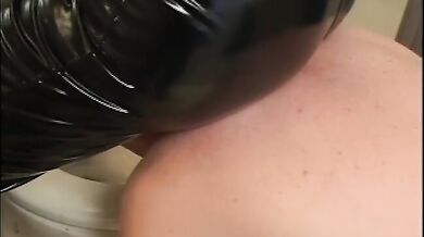 Dirty man gets his mouth fucked and ass pegged by a blonde mistress after licking her boots