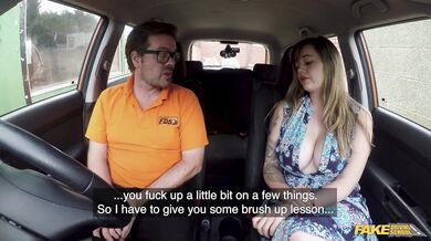 Fake Driving School - British woman with a big ass and big boobs fucks driving instructor