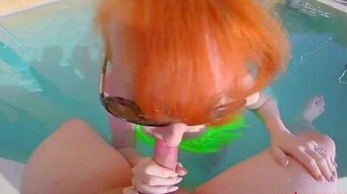 Sexy redhead mature RedXXX poolside blowjob porn (Red XXX)