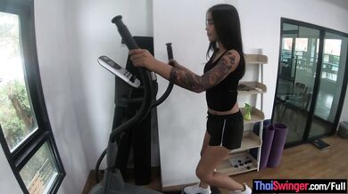 Thai amateur cutie gym workout and handjob porn afterwards