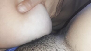 My milf slave jerks my clit with big tits until orgasm