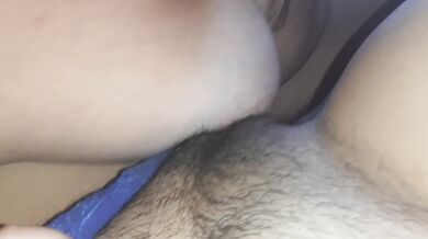 My milf slave jerks my clit with big tits until orgasm