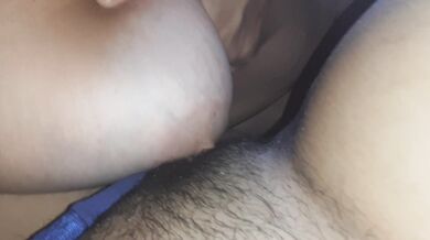 My milf slave jerks my clit with big tits until orgasm