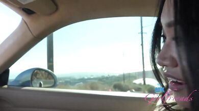 Jade Kimiko on a ride getting her pussy touched and giving head (roadhead POV)