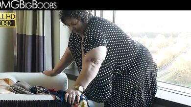 Oiled Up GILF: Granny's Massive Tits Shine and Sway!