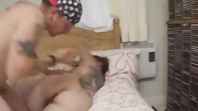 Fat British redhead is fucked on the bed