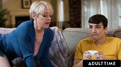 ADULT TIME - Huge Naturals MILF Dee Williams Fucks Stepson's Vibrating Controller While He Plays!