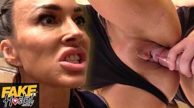 Fake Hostel - Angry horny big tits MILF bullies liar into giving her a cremapie
