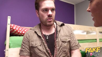 Fake Hostel - Angry horny big tits MILF bullies liar into giving her a cremapie