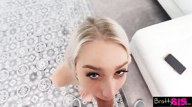 Teen blonde brat taking stepbro's cock in POV clip