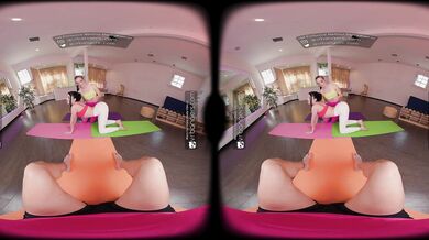 VR Bangers Hottest Threesome with Natural Tits Babes Blonde Katie Kush and Sexy Alex Coal at Stretching Class In VR Porn