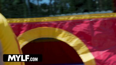 MYLF - Fucking an Extra Tall MILF In a Bounce House! Big Facial Finish.