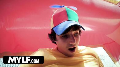 MYLF - Fucking an Extra Tall MILF In a Bounce House! Big Facial Finish.