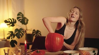 Cozy Halloween Pumpkin Carving with Your Girlfriend