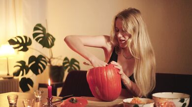 Cozy Halloween Pumpkin Carving with Your Girlfriend