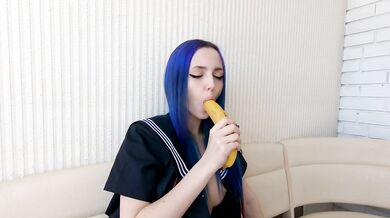 Sia Siberia - Japanese Schoolgirl Gets Double Penetration With Bananas In Both Teen Ho