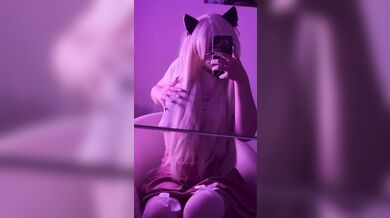 Beautiful student in stockings touches her breasts