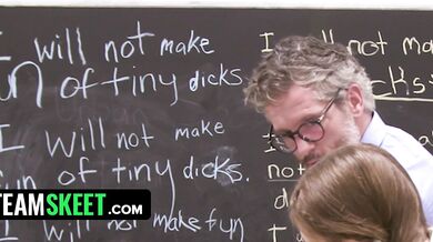 Innocent Schoolgirls Share Their Teacher’s Cock in Detention - Grace Gates and Athena Heart