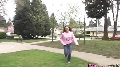 Sweet teen shows titties in the open