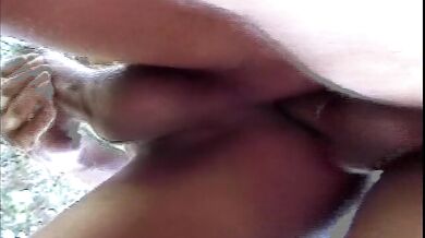 Horny tranny gets deep anal fuck from a dude after giving a deep blowjob outdoor