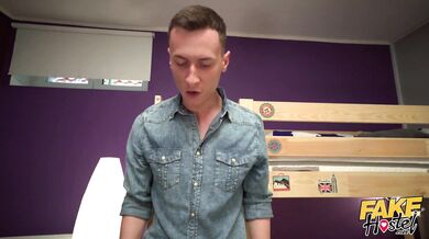 Fake Hostel - Sybil Kailena gets her head stuck in a ladder and calls for a big cock rescue