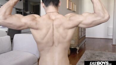 EastBoys - Beautiful muscleman Jared Shaw shows off his abs and muscular body and jerks off his big cock