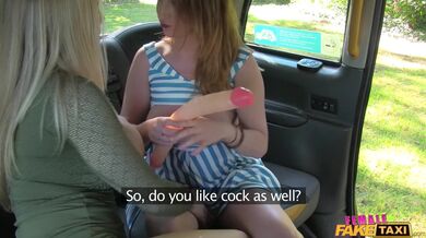 Female Fake Taxi - Two horny lesbians fuck each other with huge sex toy