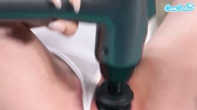 Tiny Blonde Teen Intense Orgasm With Theragun Vibrator