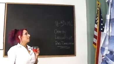redhead sucks and rides black dick in classroom